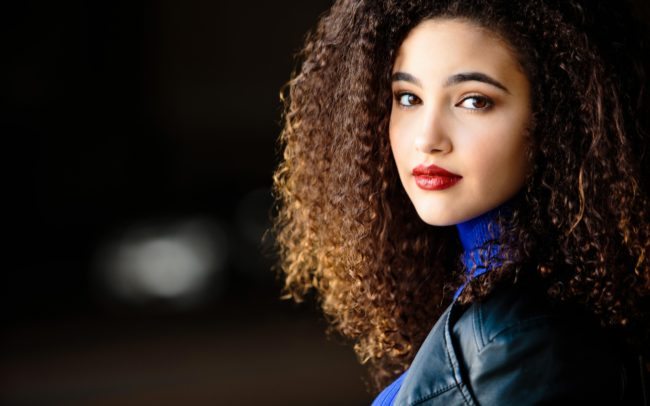 Moody Headshot of LA Woman with Red Lips